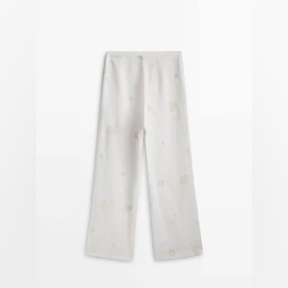 NWT Massimo Dutti Coastal Summer White Linen Relaxed Trousers Cream Wide Leg